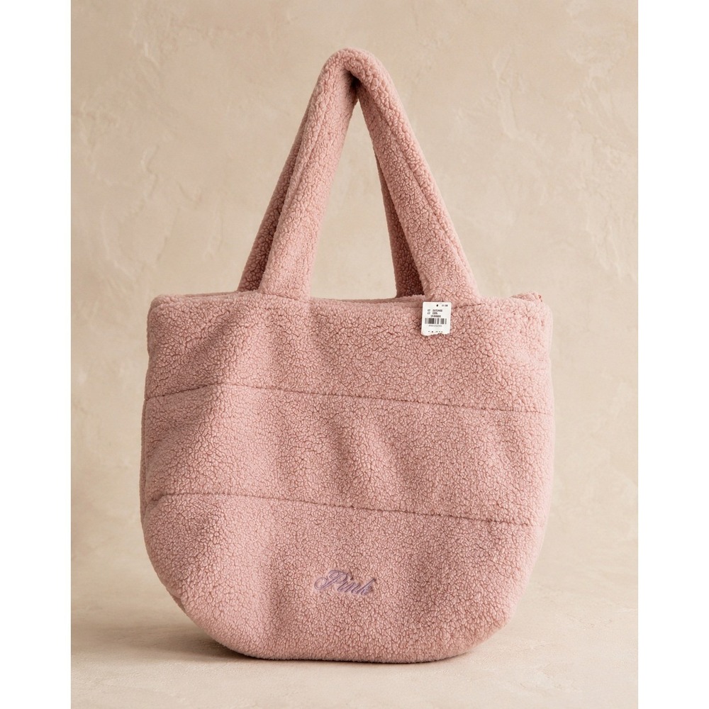 Victorias Secret PINK Sherpa Fleece Quilted Tote Bag Dusty Rose Pink NWT